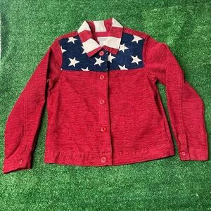 Women Coldwater Creek American Flag Jacket petit Small  Patriotic Red White Blue